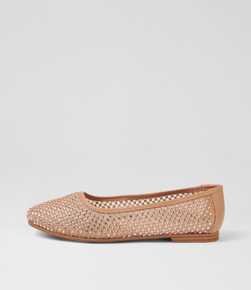 Jasiee Nude Mesh Flat Shoes