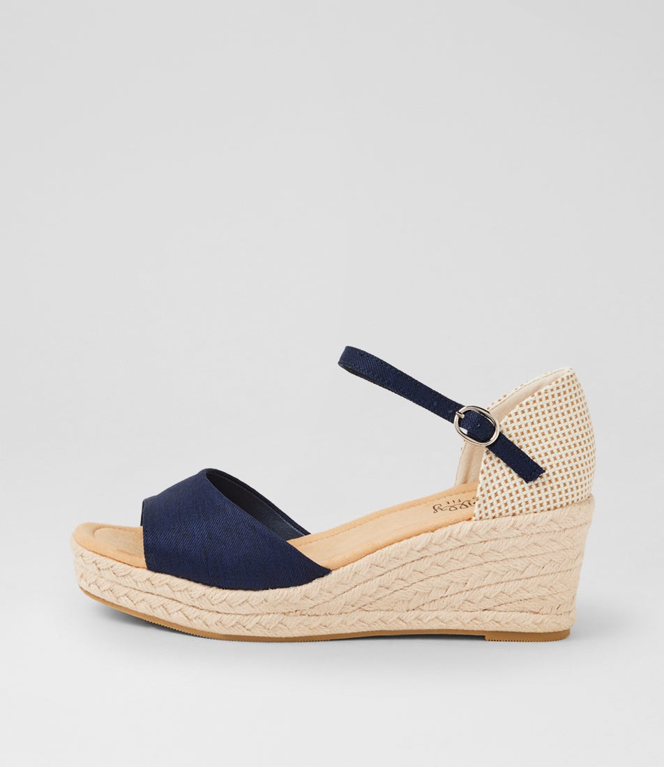 Sayeri W Navy Fabric Platform Wedge Sandals