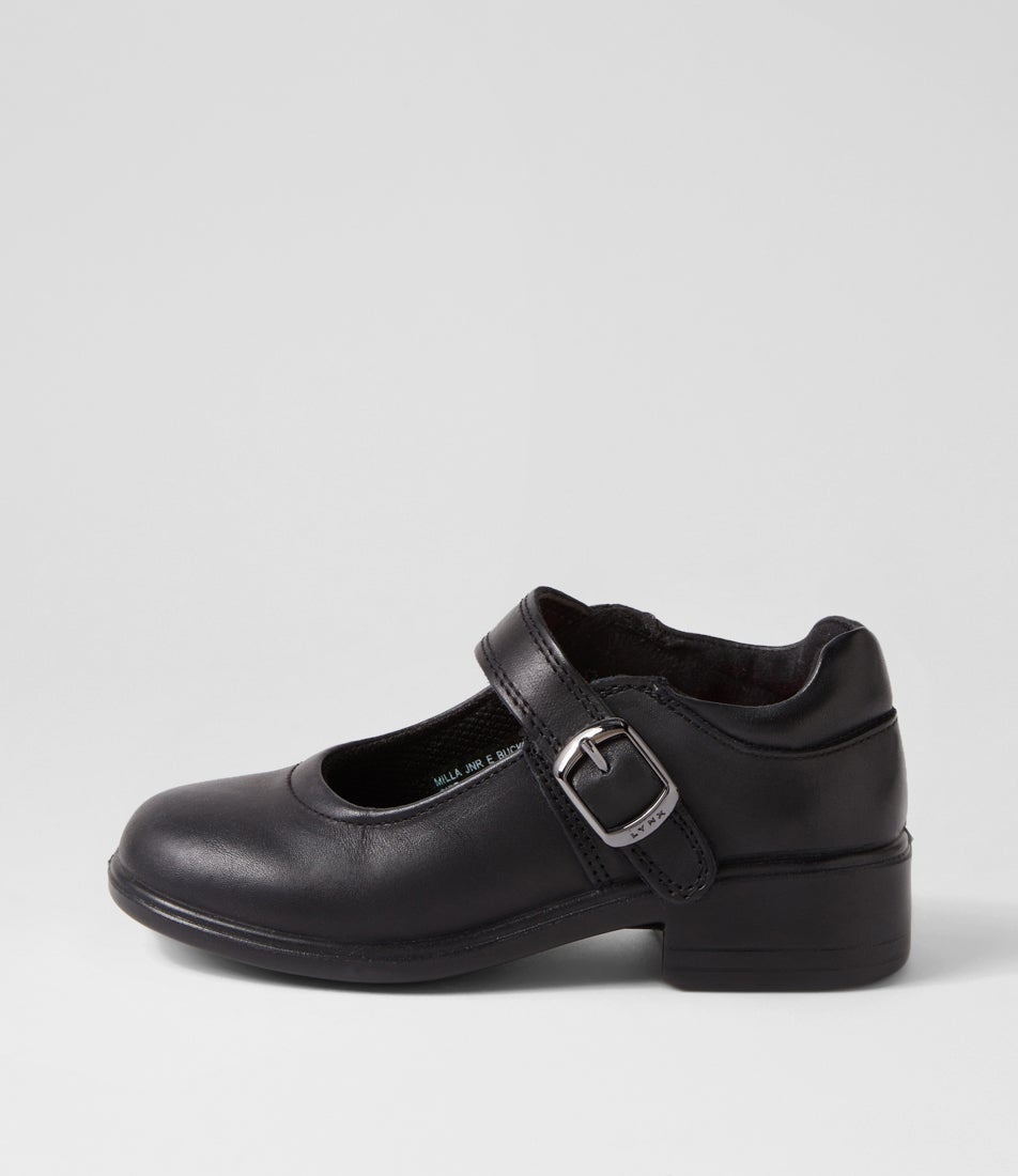 Milla Junior E Buckle Black Leather Shoes