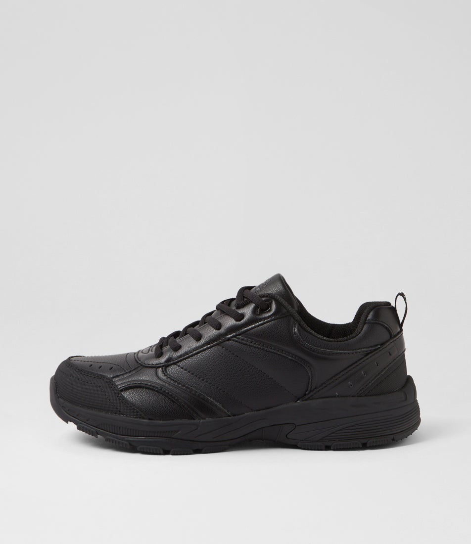 Elite Snr Wide Black Leather Sneakers