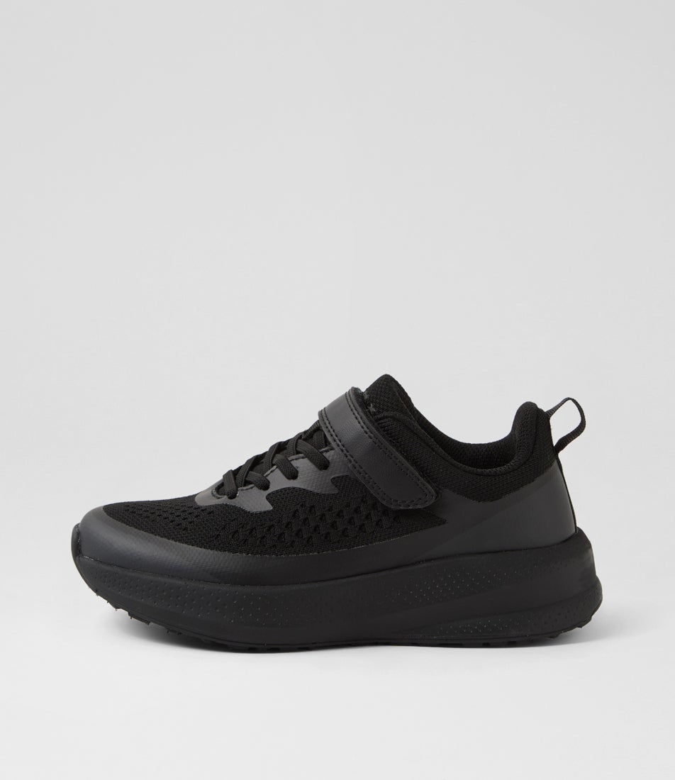 Burst Junior B Adjustable Black Knit Sneakers