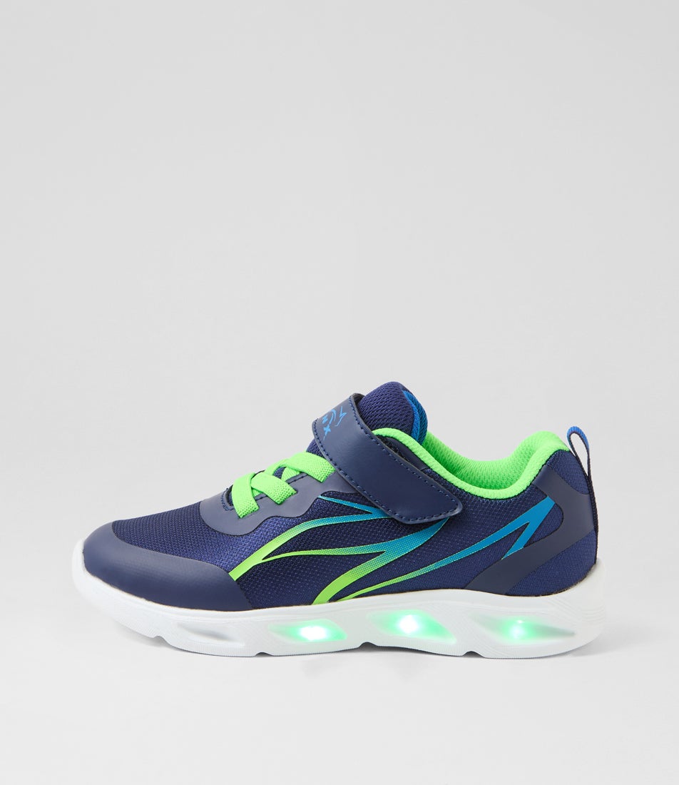 Wave Junior Adjustable Navy Lime Mesh Sneakers