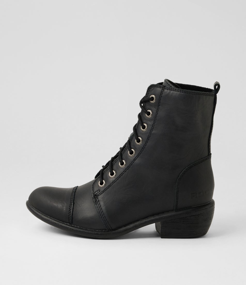 Territory Black Oil Leather Lace Up Boots