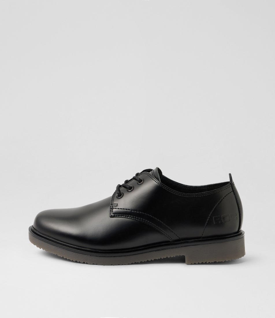 Luxe Senior Black Hi Shine Leather Lace Up School Shoes
