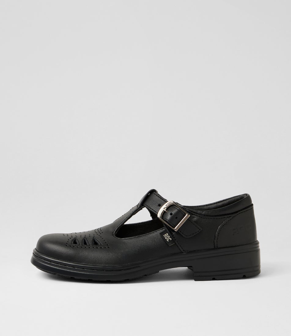 Lattice Youth Black Leather Mary Jane School Shoes