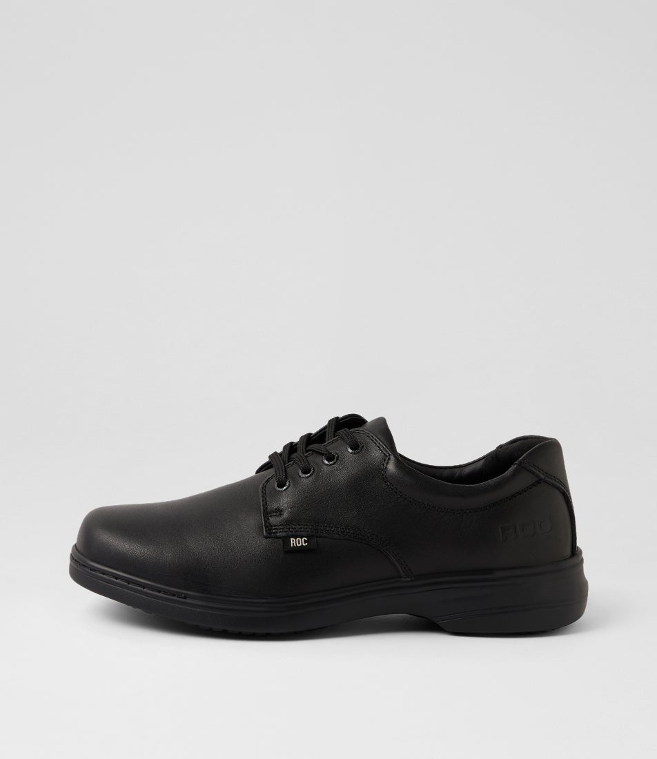 Elite Senior Black Leather Lace Up Flats