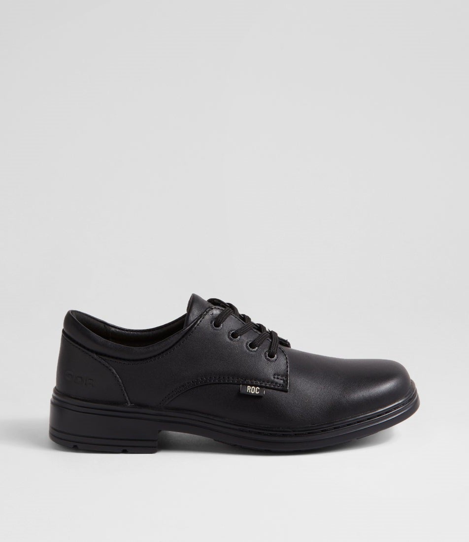 Larrikin Junior Black Leather Lace Up School Shoes