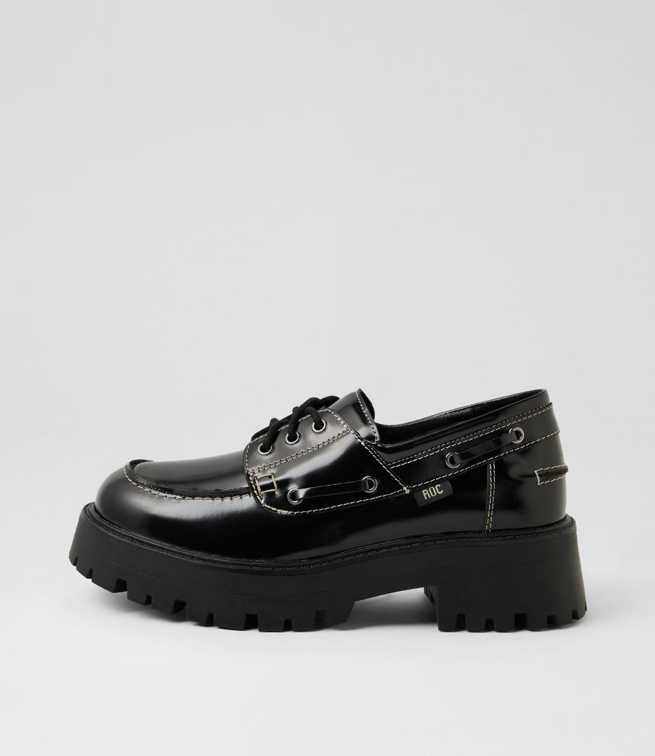 Cable Black Shine Leather Platforms