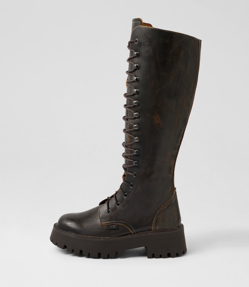 Cadet Brown Distressed Leather Knee High Boots Cadet Brown Distressed Leather Knee High Boots