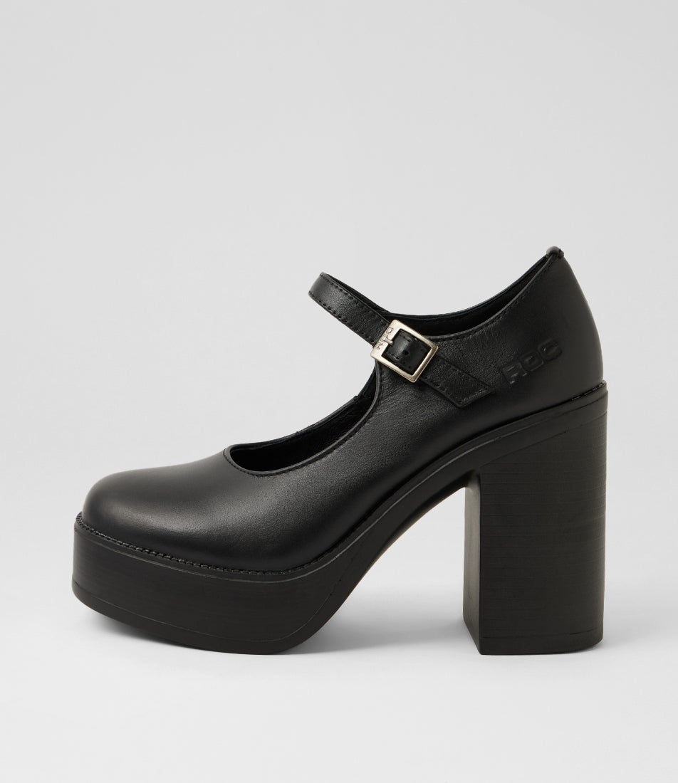 Dixie Black Leather Mary Jane Heels