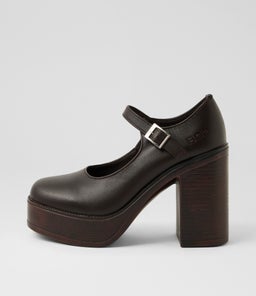 Dixie Chocolate Leather Mary Jane Heels Dixie Chocolate Leather Mary Jane Heels