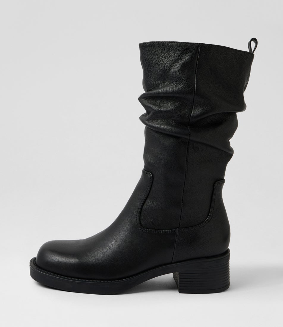 Farrah Black Leather Calf Boots
