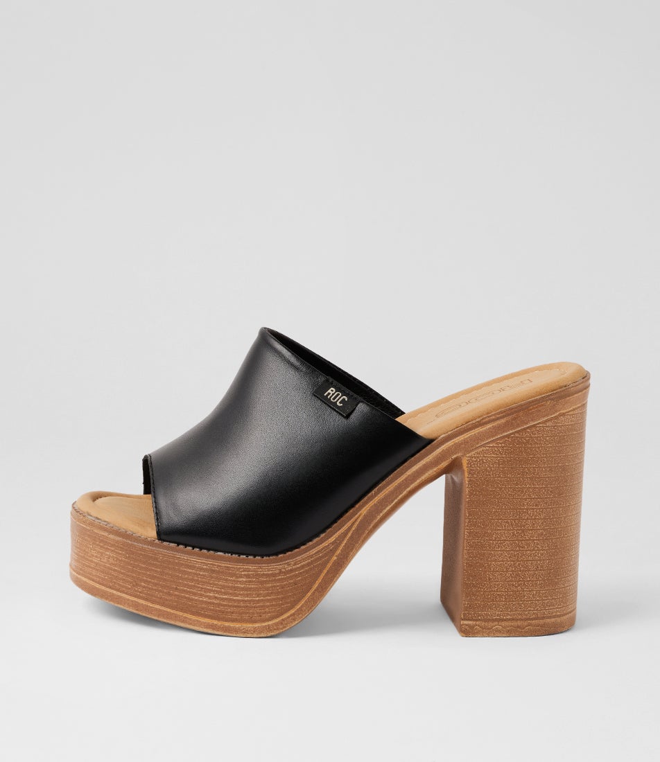 Flirt Black Natural Leather Heeled Sandals