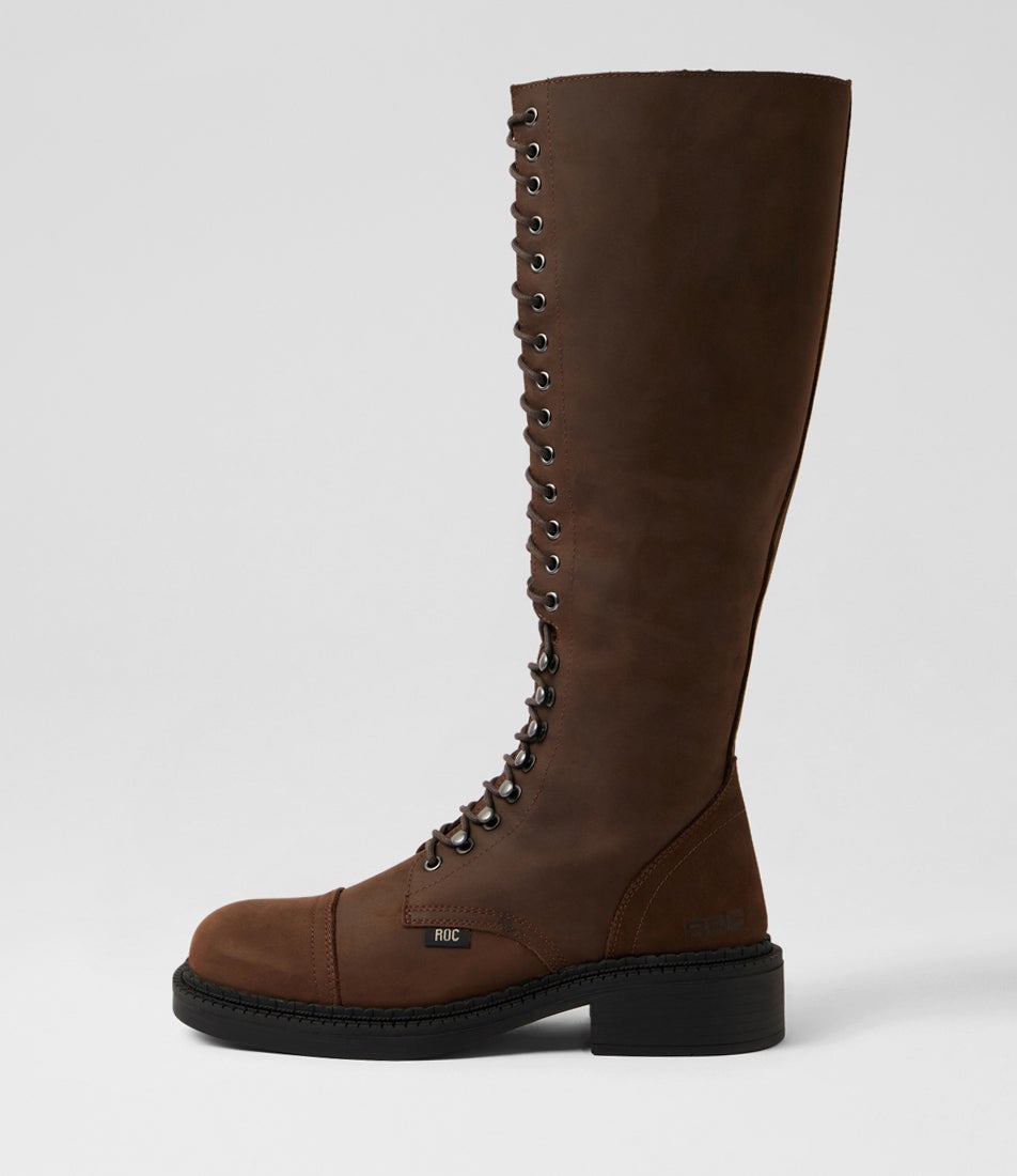 Hunter Brown Buff Leather Knee High Boots