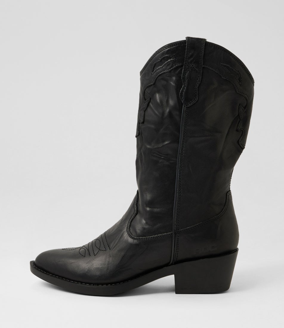 Indio Black Vintage Leather Calf Boots Indio Black Vintage Leather Calf Boots
