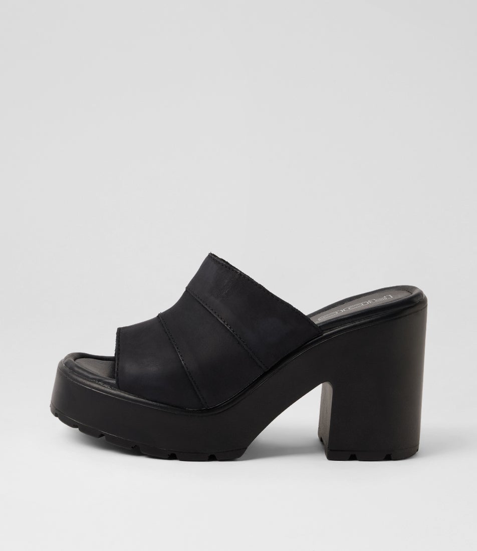 Minx Black Leather Platform Sandals