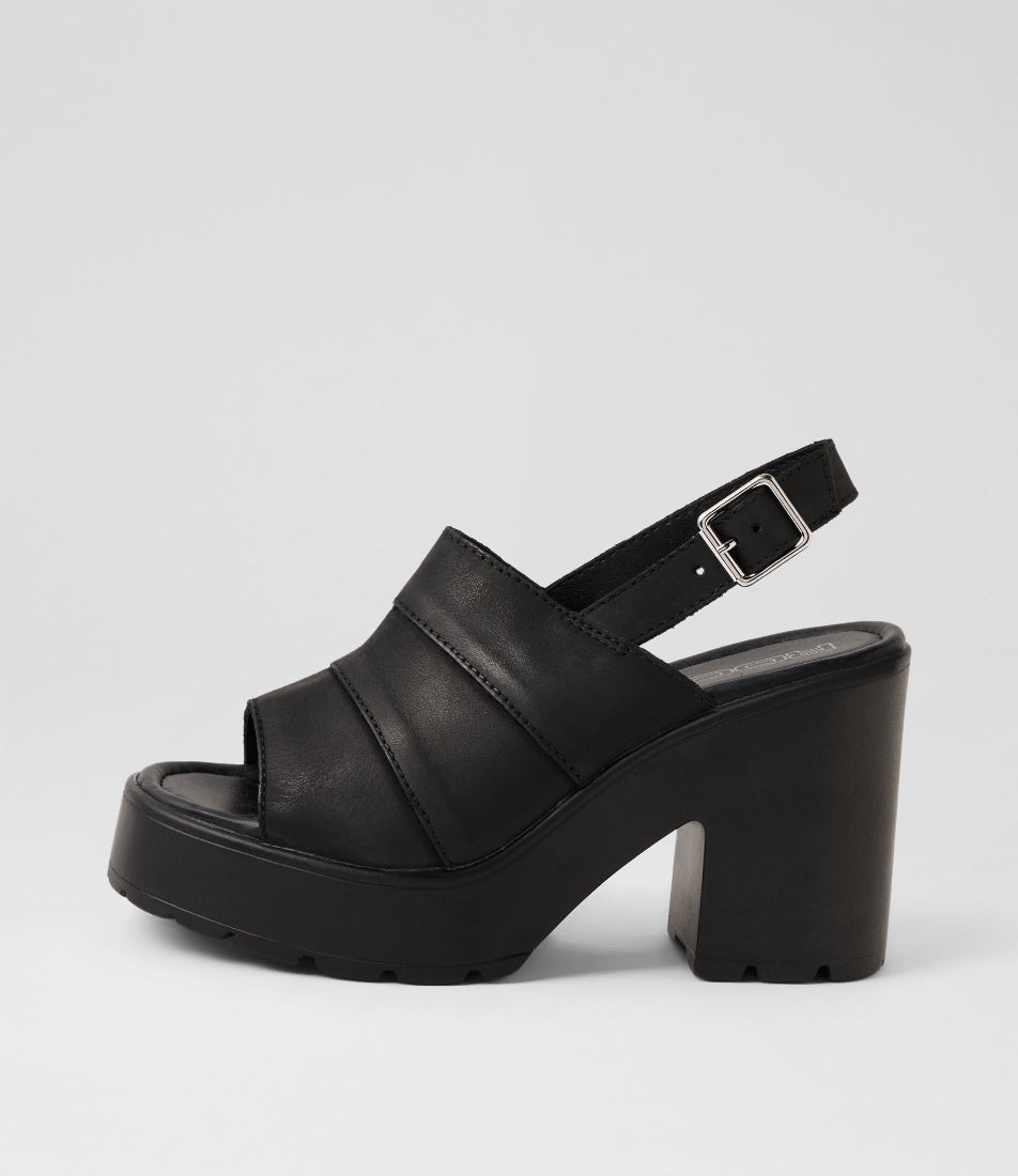 Misty Black Leather Slingbacks