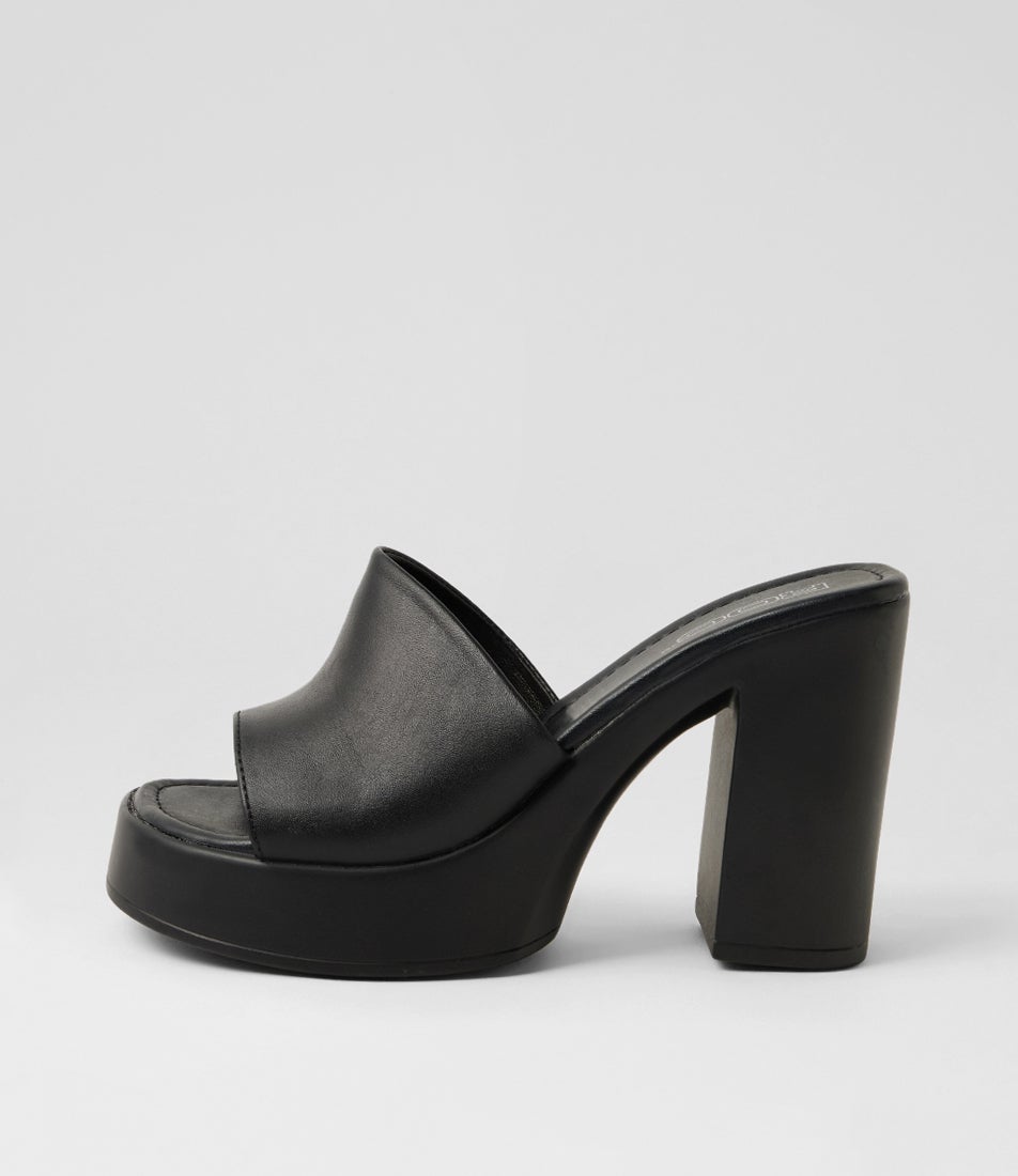 Nina Black Leather Heeled Sandals