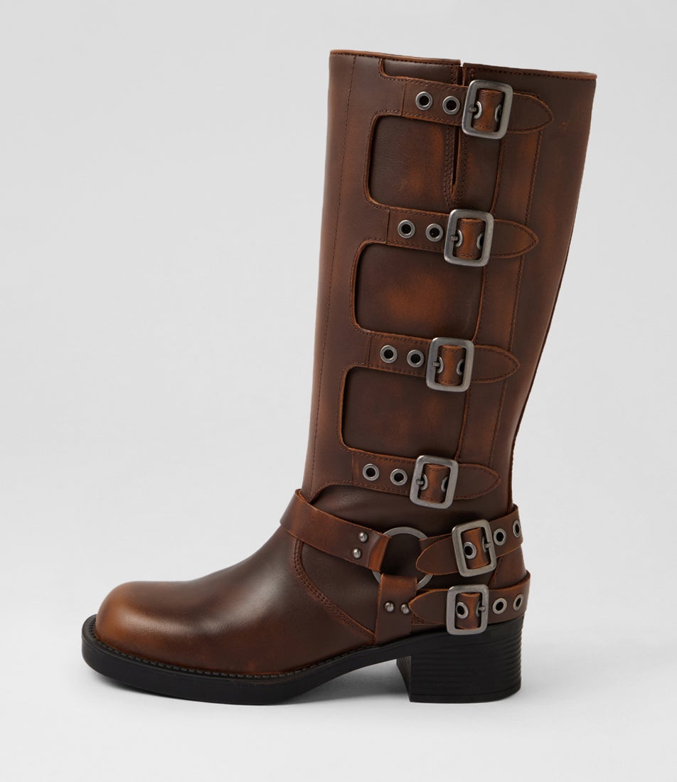 Ryder Brown Rub Leather Knee High Boots