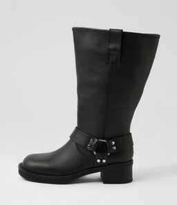 Racer Wide Calf Black Leather Calf Boots Racer Wide Calf Black Leather Calf Boots