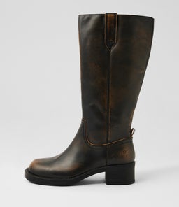 Rocco Brown Rub Leather Knee High Boots Rocco Brown Rub Leather Knee High Boots
