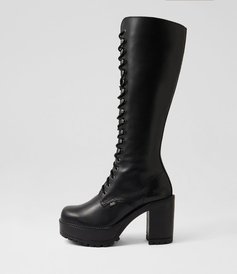 Lash Wide Calf Black Leather Knee High Boots Lash Wide Calf Black Leather Knee High Boots