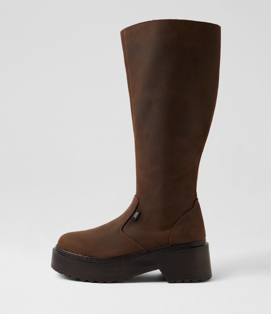 Troupe Wide Calf Brown Leather Knee High Boots