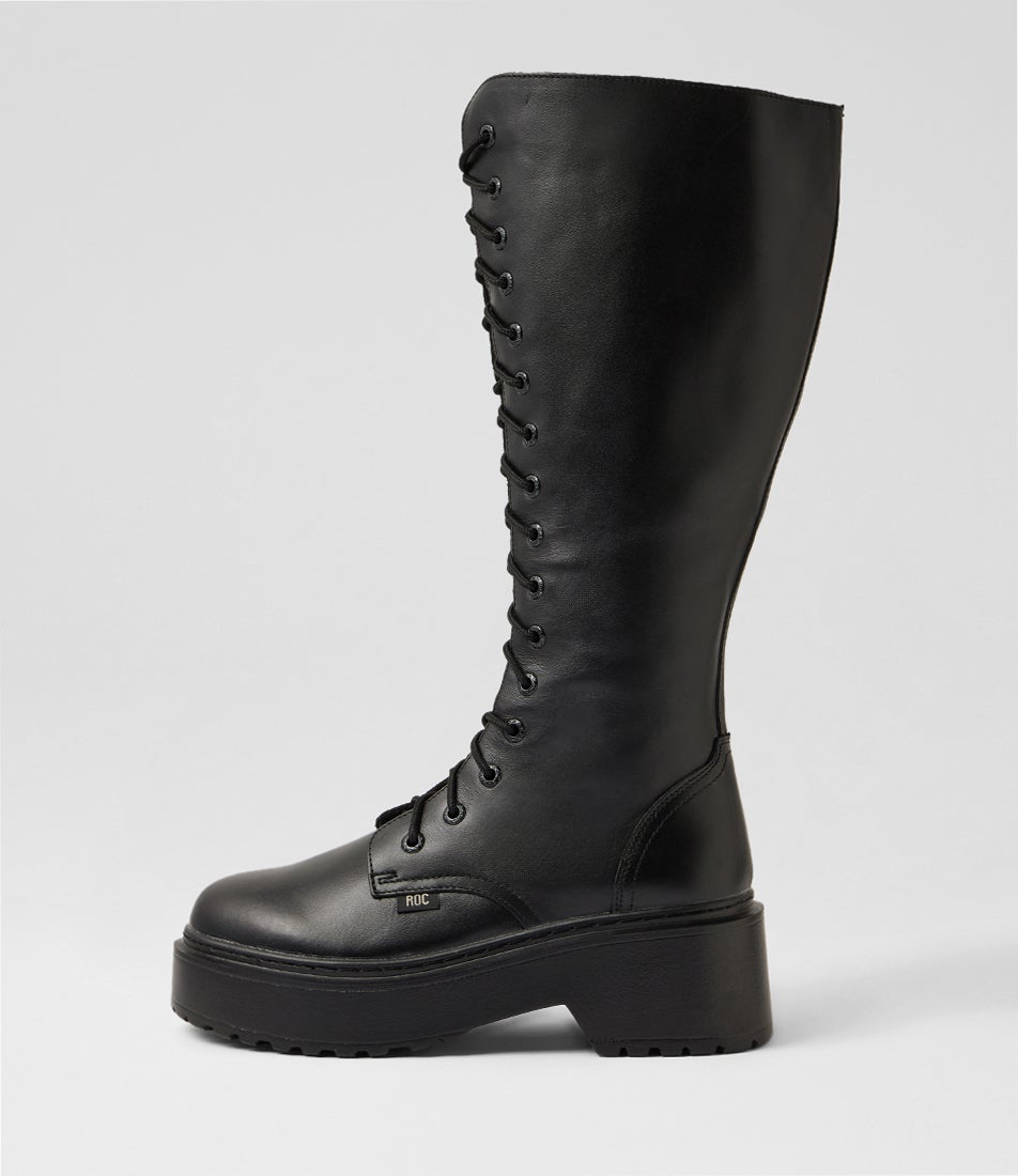 Tulsa Wide Calf Black Leather Knee High Boots Tulsa Wide Calf Black Leather Knee High Boots