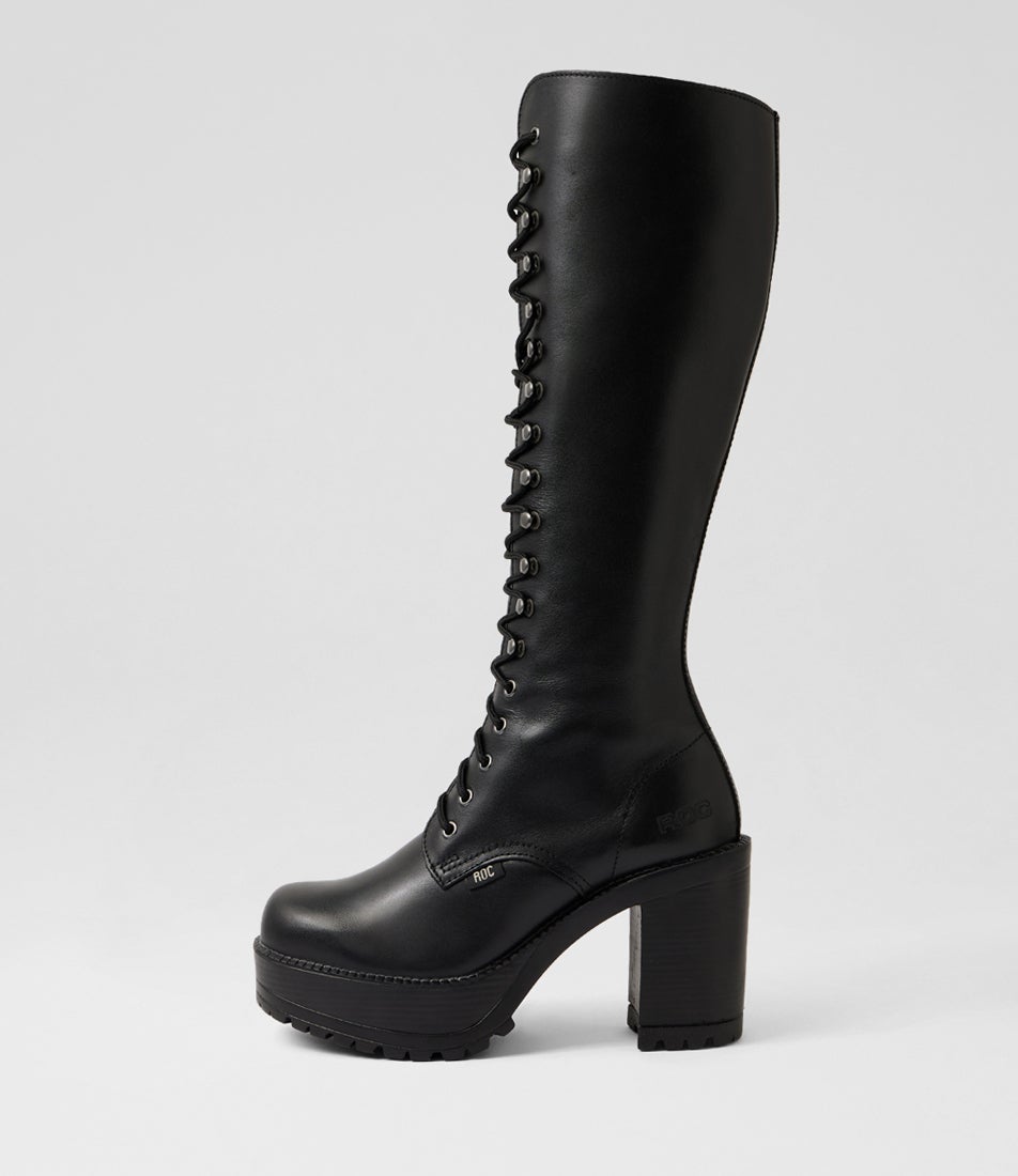 Lash Black Leather Knee High Boots