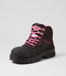 COMP TOE WORK BOOT SK BLACK PINK LEATHER MESH