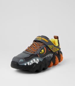 SKECH O SAURUS LIGHTS JNR SK CHARCOAL ORANGE MESH
