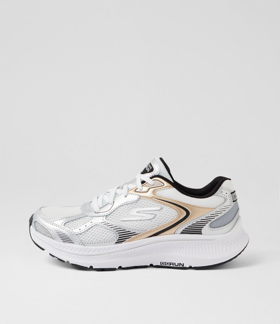 Go Run Consistent 2 White Silver Fabric Sneakers Go Run Consistent 2 White Silver Fabric Sneakers