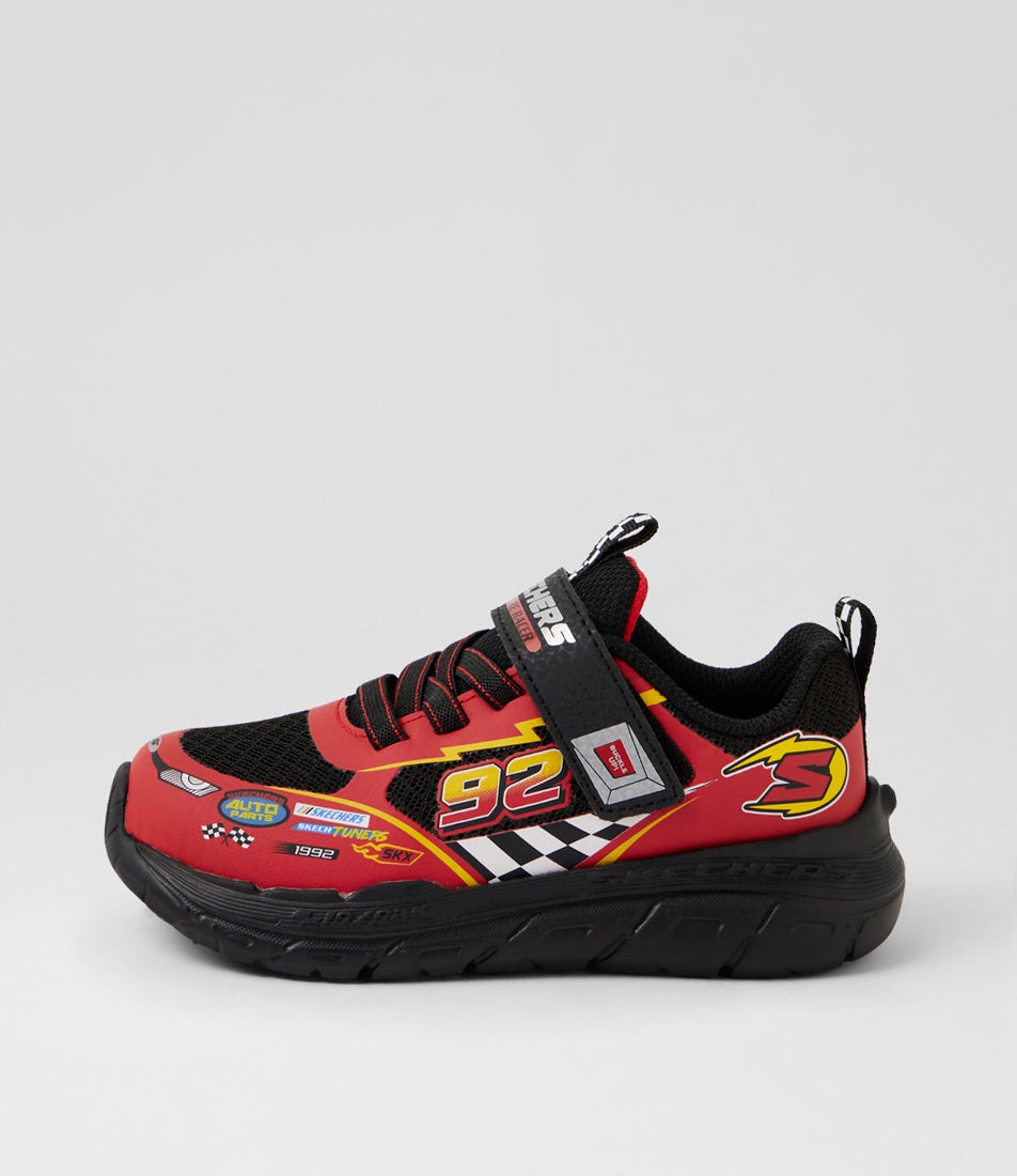 Skech Tracks Toddler Black Red Fabric Sneakers