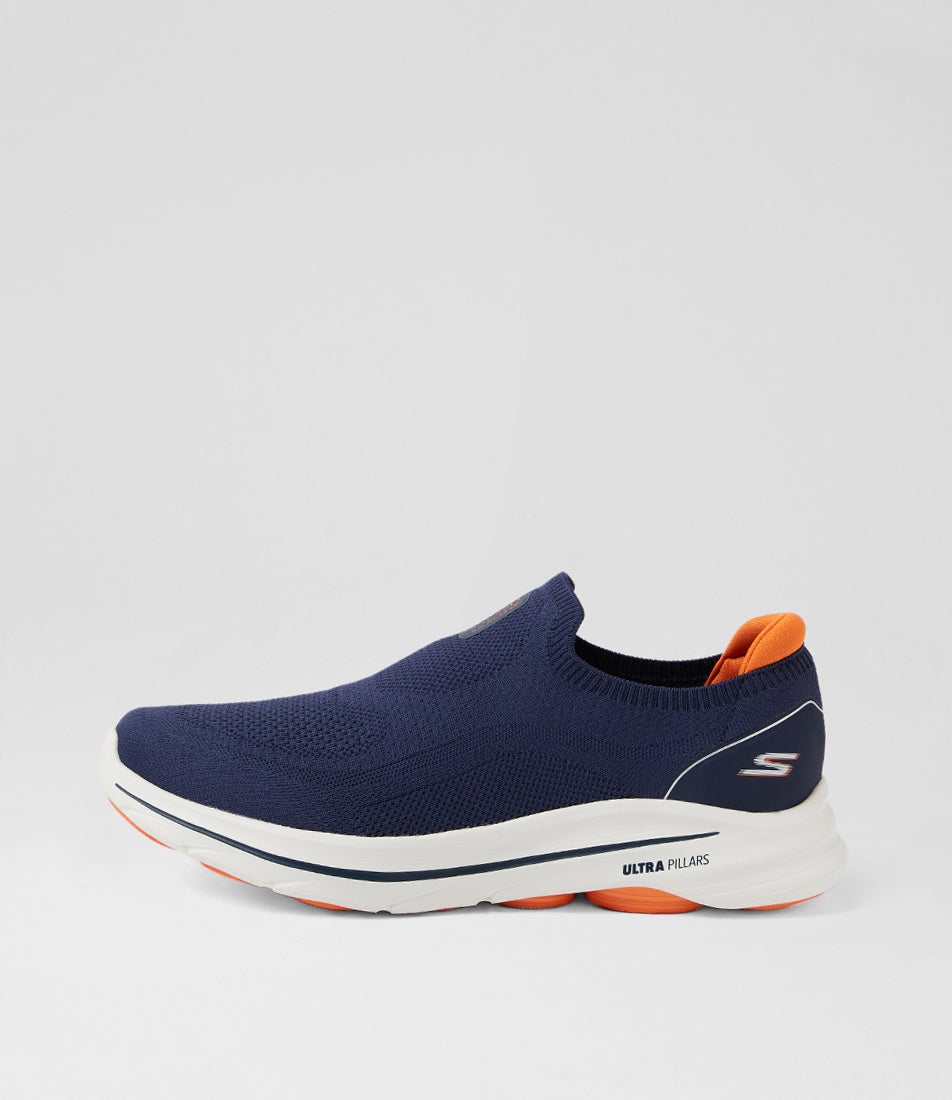 Go Walk 8 Slip On Navy Orange Knit Sneakers