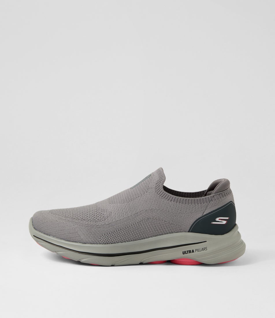 Go Walk 8 Slip On Charcoal Red Knit Sneakers