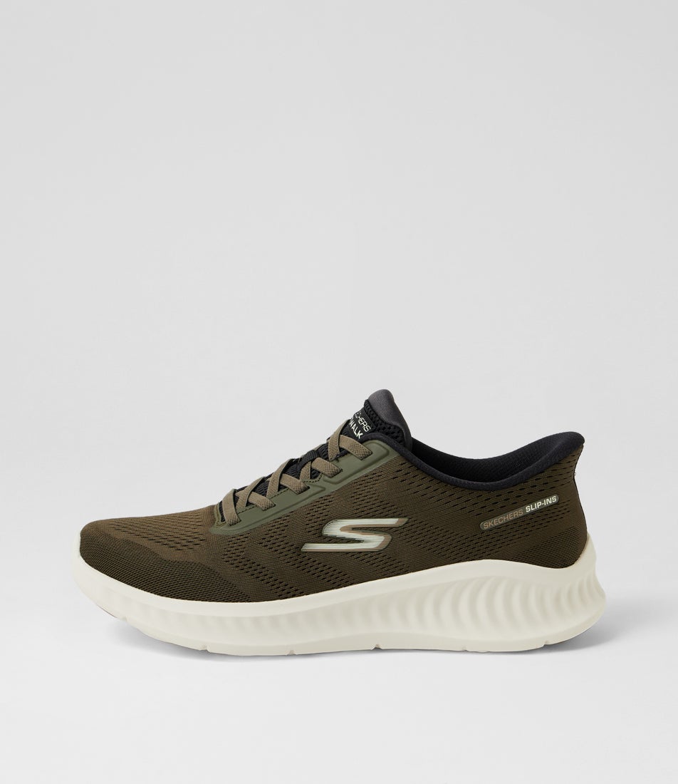 Go Walk Now Lace Olive Fabric Sneakers