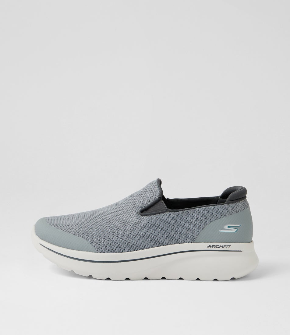 Go Walk Arch Fit Njoy Grey Knit Sneakers Go Walk Arch Fit Njoy Grey Knit Sneakers