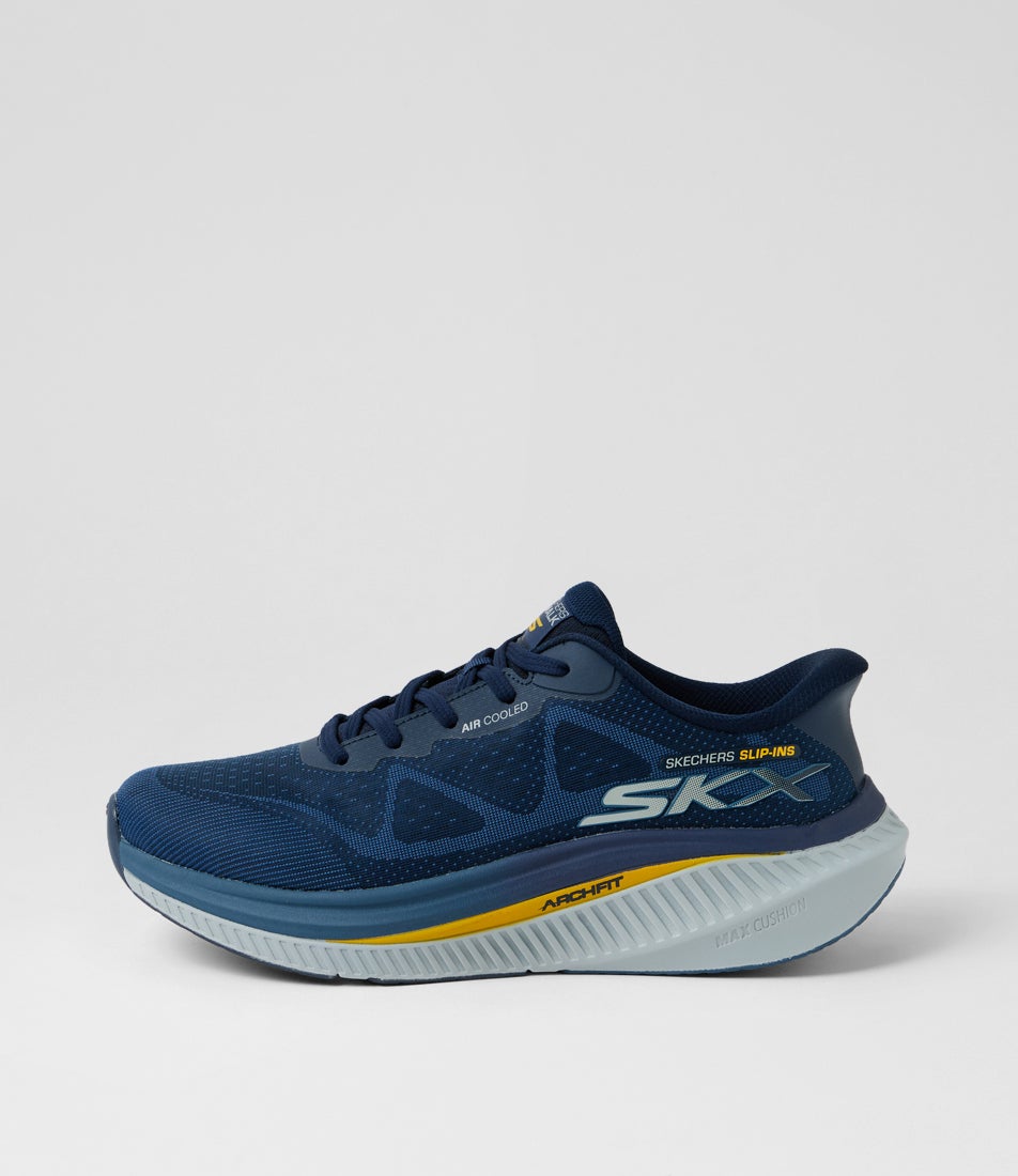 Go Walk Max Cushioning Arch Fit Navy Yellow Fabric Sneakers Go Walk Max Cushioning Arch Fit Navy Yellow Fabric Sneakers