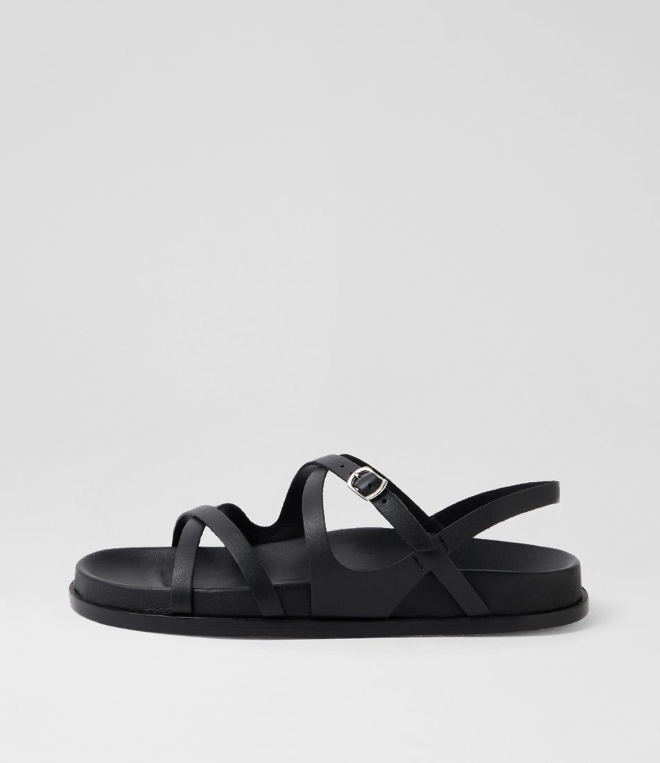 Sidewalk Footbed Black Leather Sandals