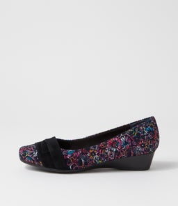 RENZO VIBRANT FLORAL BLACK SUEDE SUEDE