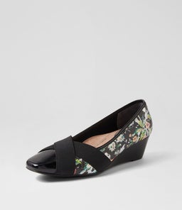 SANDFORD SU BLACK TEXTURE FLORAL PATENT LEATHER