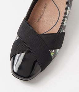 SANDFORD SU BLACK TEXTURE FLORAL PATENT LEATHER