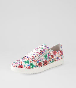 ZARINA SU WHITE BRIGHT FLORAL LEATHER