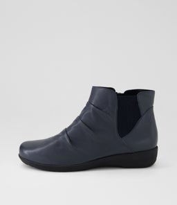 Panka Navy Leather Elastic Ankle Boots Panka Navy Leather Elastic Ankle Boots