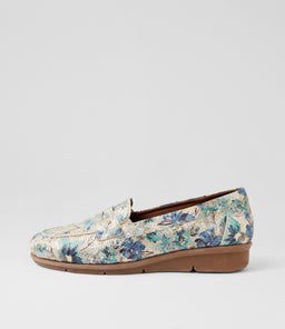 Punis Blue Mix Botanic Leather Loafers Punis Blue Mix Botanic Leather Loafers
