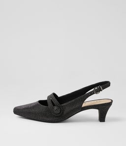 Lisshle2 Black Sparkle Fabric Slingbacks Lisshle2 Black Sparkle Fabric Slingbacks