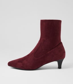 Linsai Burgundy Stretch Microsuede Ankle Boots Linsai Burgundy Stretch Microsuede Ankle Boots