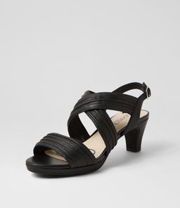 TASTE SU BLACK COVERED HEEL LEATHER