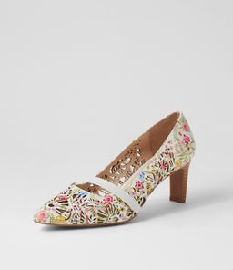 NISTY SU ANTIQUE FLORAL WHITE LEATHER LEATHER