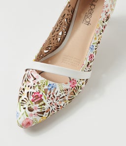 NISTY SU ANTIQUE FLORAL WHITE LEATHER LEATHER